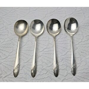 Oneida Community Queen Bess II Tudor‎ SILVERPLATE 7" ROUND SOUP Set of 4 Vintage